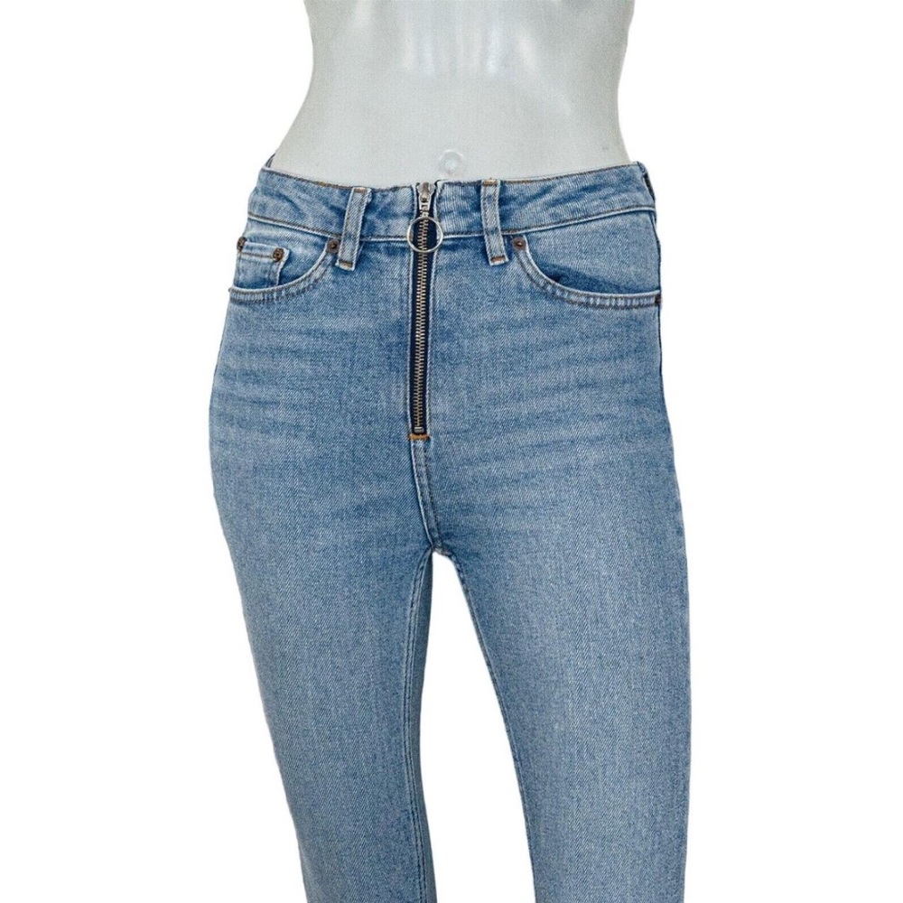 The Kooples Y2K Denim High Rise Zip Frayed Hem Straight Leg Jeans Size 24 XS